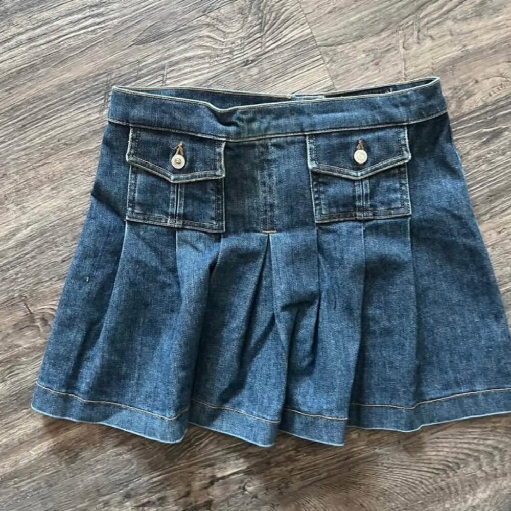 Juicy Couture Blue Denim Pleated Pocket Skirt Petite 02 New